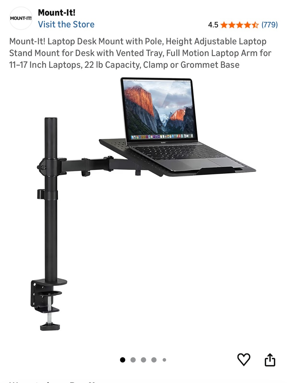 Mount-It! Adjustable Black Laptop Desk Mount